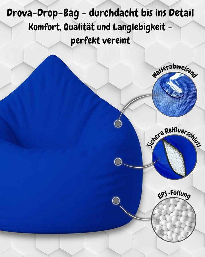 PATCH HOME Patchhome Sitzsack Tropfenform mit Reissverschluss Nachfüllbar - für In &amp; Outdoor - mit S