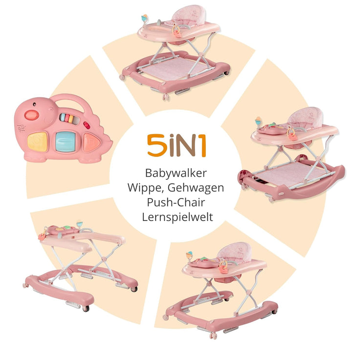 BRONEA® 5-in-1 Babywalker Gehfrei | Lauflernhilfe mit Schaukelfunktion, Musik &amp; Licht | Laufhilfe fü