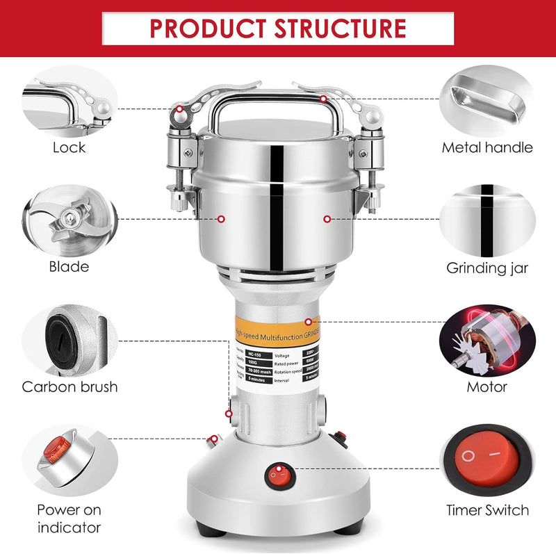 Kotsy 150g Tragbare Getreidemühle 220 V Hochgeschwindigkeits Schleifmaschine Mehl Pulver Maschine fü