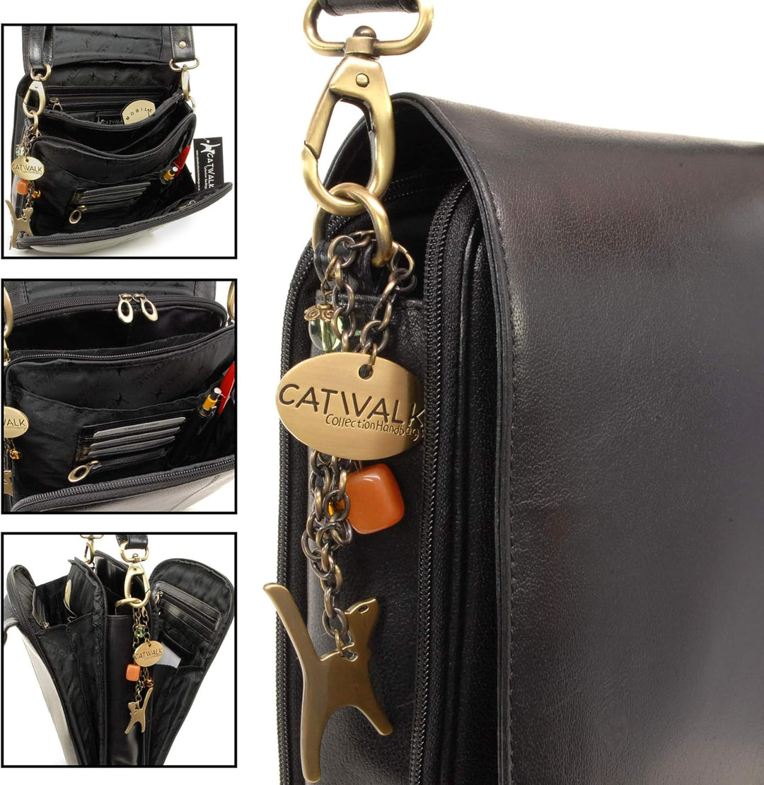 Catwalk Collection Handbags - Leder - Grosse Umhängetasche/Arbeitstasche/Schultertasche - CITY Schwa