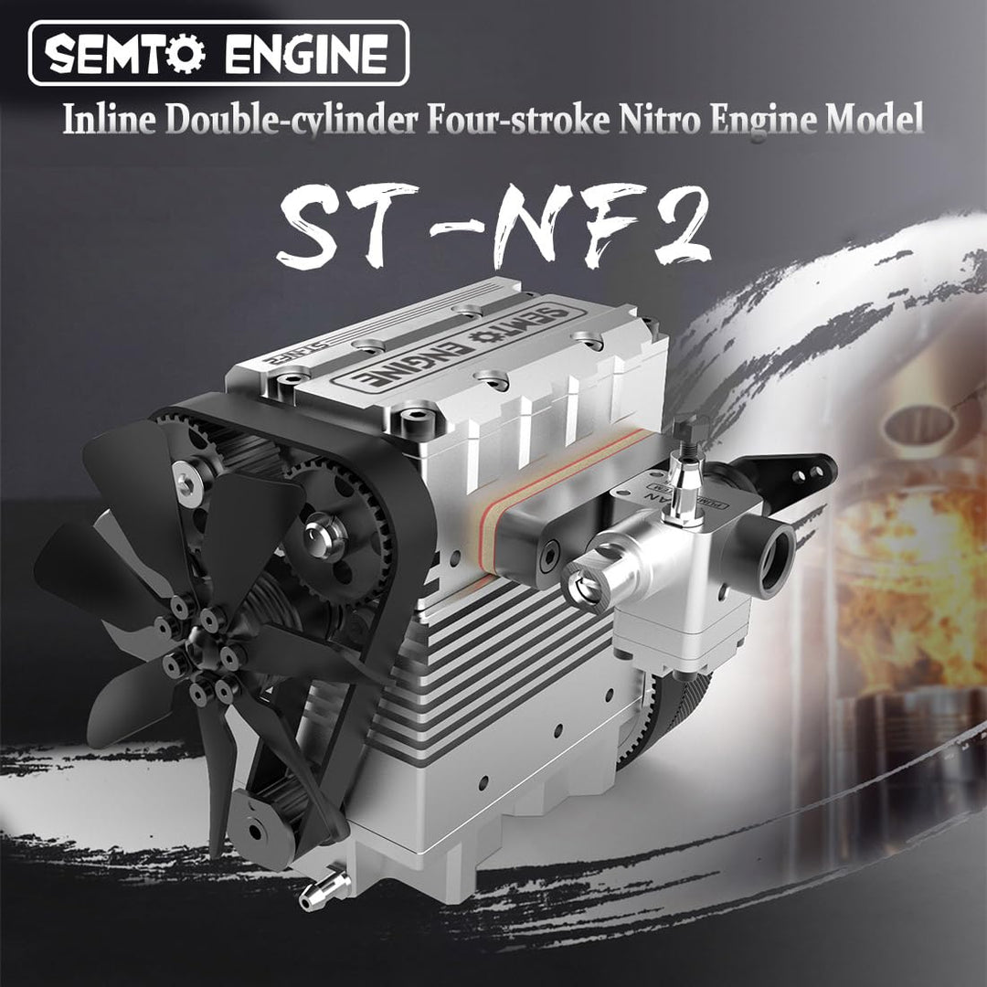 GUANYAN SEMTO Engine Mini Metall Motor mit Motor Starter Kit, Inline Zweizylinder Viertakt Nitro-Mot