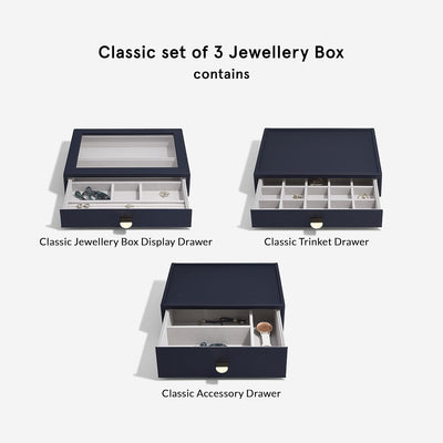 Stackers Navy Pebble Classic Jewellery Box - Set of 3 (with drawers), Navy