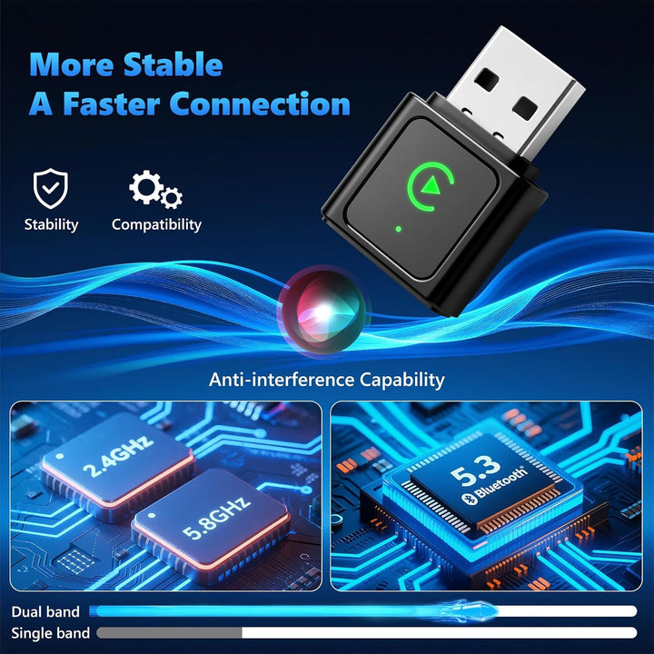2 in 1 Wireless CarPlay Adapter &amp; Android Auto Wireless Adapter, Bluetooth 5.3 &amp; 5.8GHz WiFi, Plug &amp;
