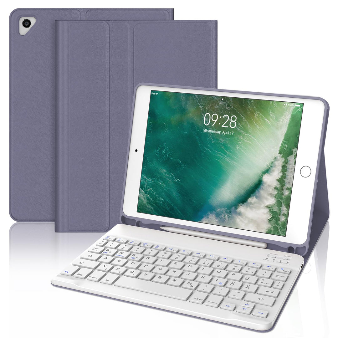 IVEOPPE Hülle mit Tastatur für iPad 6. Generation 9.7 Zoll, Magnetisch Abnehmbarer QWERTZ Bluetooth