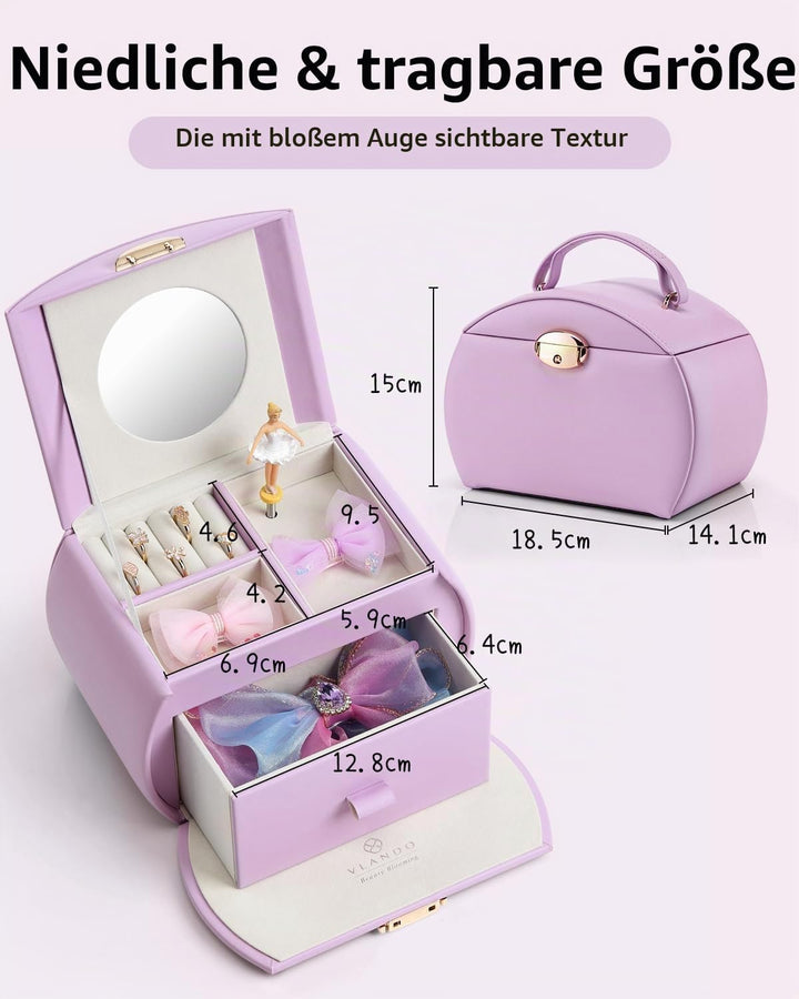 VLANDO Spieluhr Ballerina Schmuckkästchen, Abschliessbares Schmuckschatulle Mädchen PU Leder mit Sch