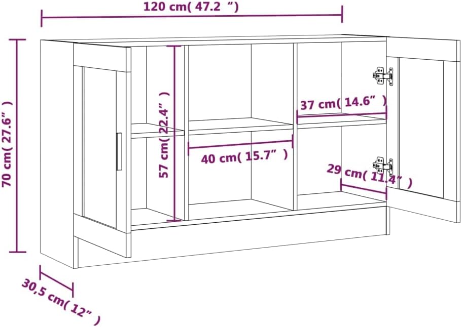 INLIFE Vitrinenschrank Räuchereiche 120x30,5x70 cm Holzwerkstoff,Braun,28.4KG,815627