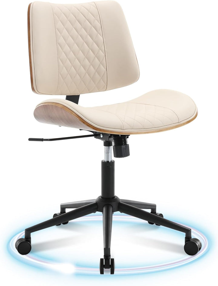 Bürostuhl ohne Armlehne Schreibtischstuhl Leder Holz Modern Homeoffice Chair Wippfunktion bis 136 kg