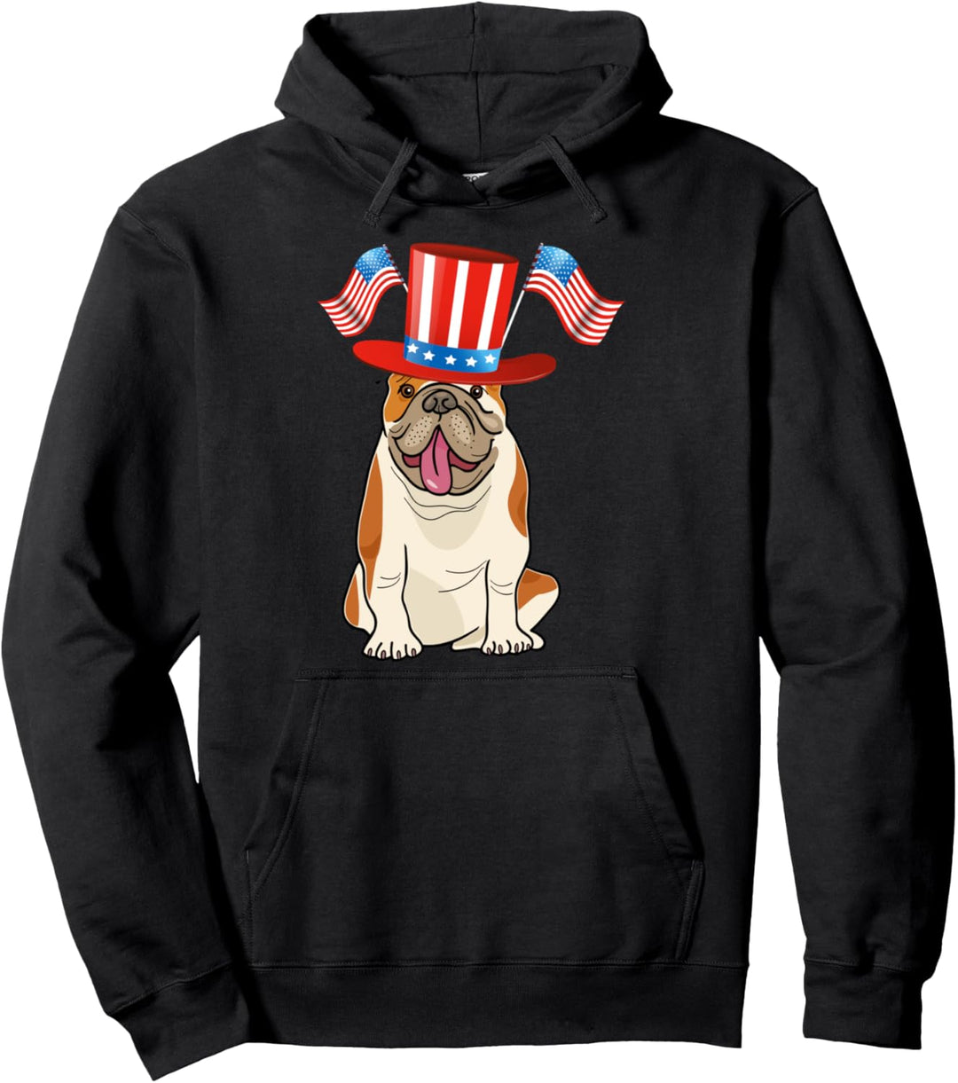 Amerikanische Zylinderhut Hund Juli 4. Juli USA US-Flagge Pullover Hoodie