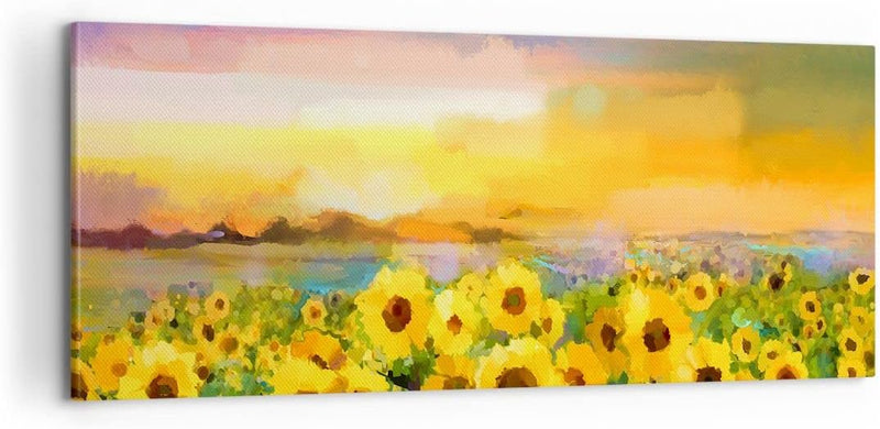 Panorama Bilder auf Leinwand 100x40cm Leinwandbild Sonnenblumen Blume Gross Wanddeko Bild Schlafzimm