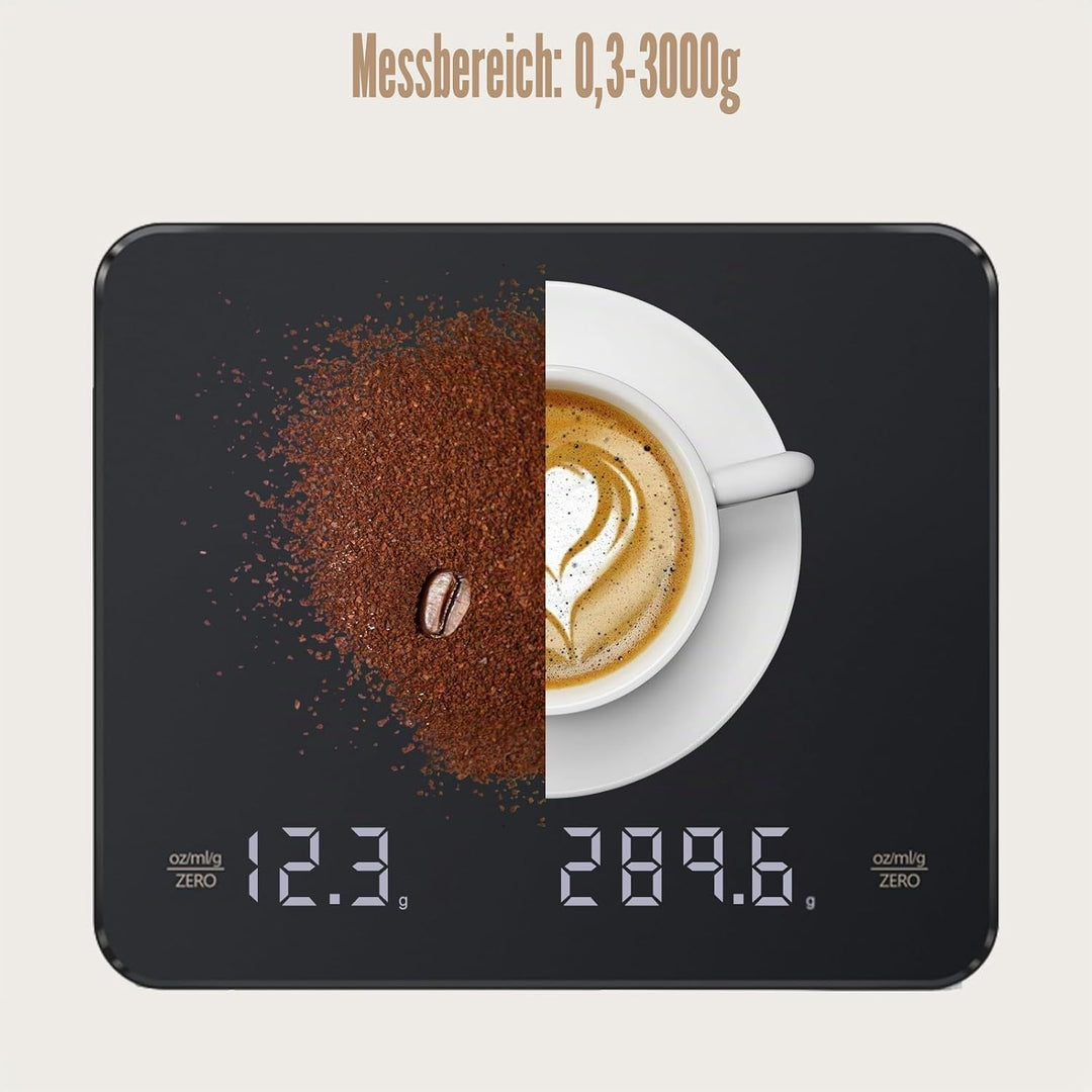 Digitale Kaffeewaage mit Timer, Espressowaage 3 kg/0,1 g, Präzisionswaage, Hohe Präzision, Wiederauf
