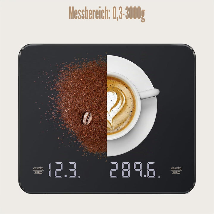 Digitale Kaffeewaage mit Timer, Espressowaage 3 kg/0,1 g, Präzisionswaage, Hohe Präzision, Wiederauf