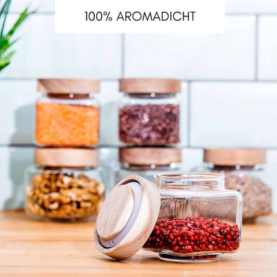 Econovo® Gewürzgläser Set eckig mit Deckel (6-teilig) aus Borosilikatglas, Gewürzdosen Vorratsglas l