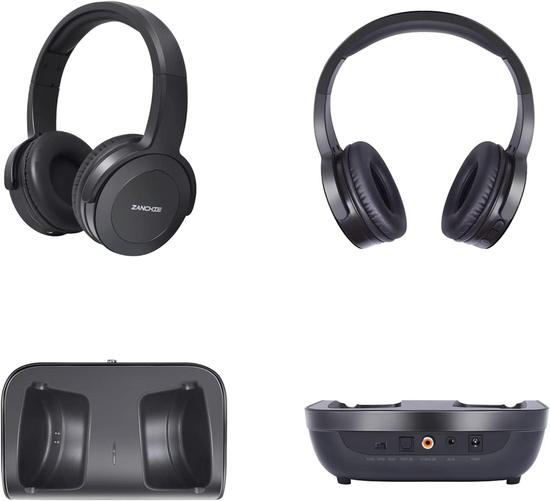 Funkkopfhörer für Fernseher, On-Ear Kabelloser TV Kopfhörer mit RF Sender Ladestation mit Reichweite