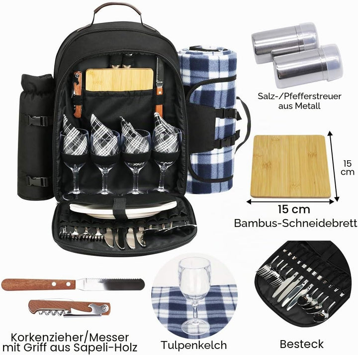 Sunflora Picknickrucksack für 4 Personen mit Decke Picknickkorb Set für 2 Personen mit isolierter Kü