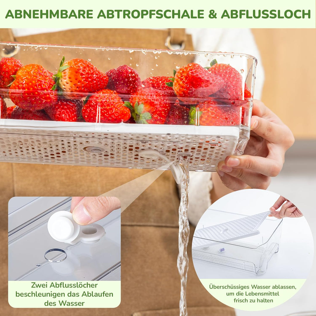 Antimbee 4er-Pack Kühlschrank Organizer Schublade, Stapelbare Organizer Kühlschrank mit Deckel, Aufb