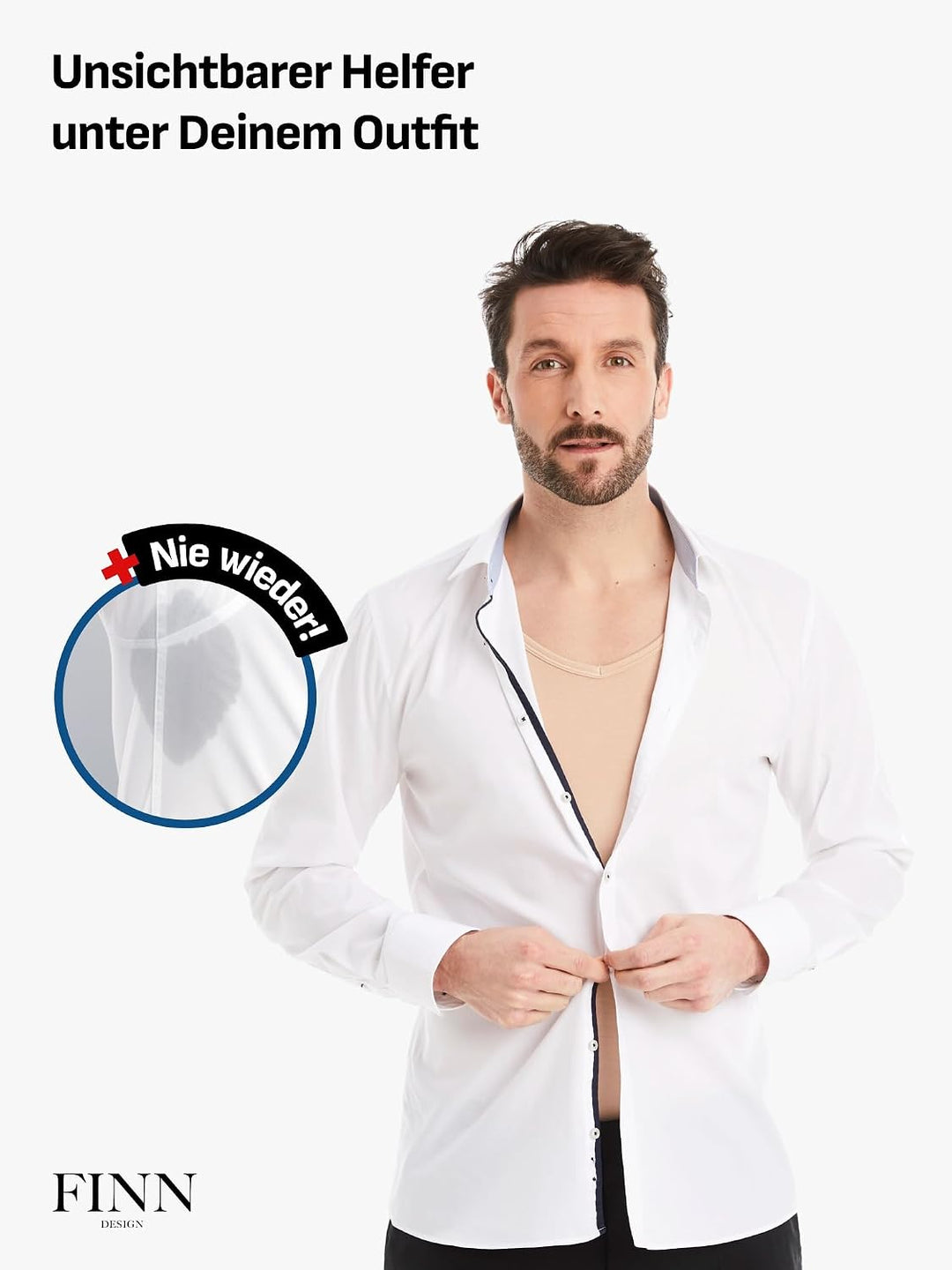 FINN Anti-Schweiss Shirt Herren mit V-Ausschnitt und integrierten Achselpads gegen Starkes Schwitzen