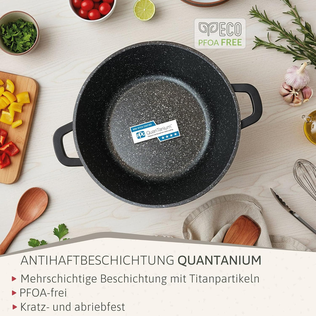 briebe Black Titanium Kochtopf, Induktion, Antihaftbeschichtung, Titan, 28 cm, Aluminiumguss, Beschi