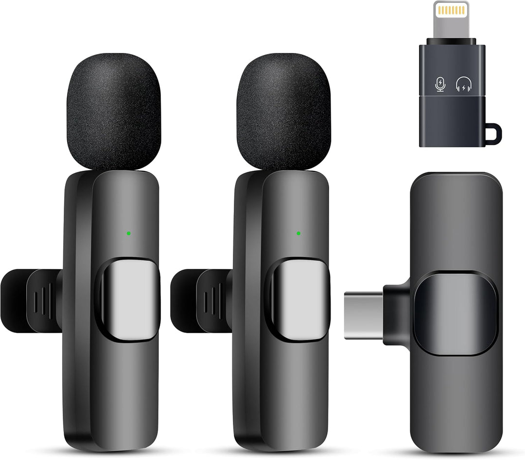 Kabelloses Lavalier-Mikrofon für iPhone iPad & Android - 2er-Pack Mini-Clip-On-Mikrofon mit Geräusch