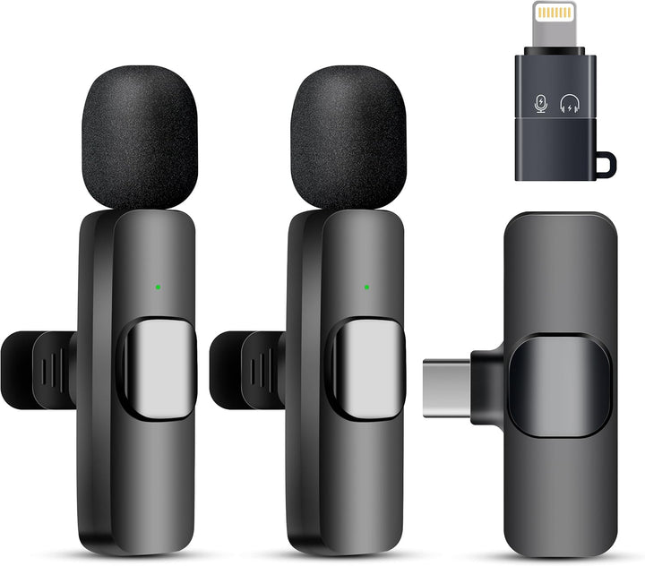 Kabelloses Lavalier-Mikrofon für iPhone iPad & Android - 2er-Pack Mini-Clip-On-Mikrofon mit Geräusch