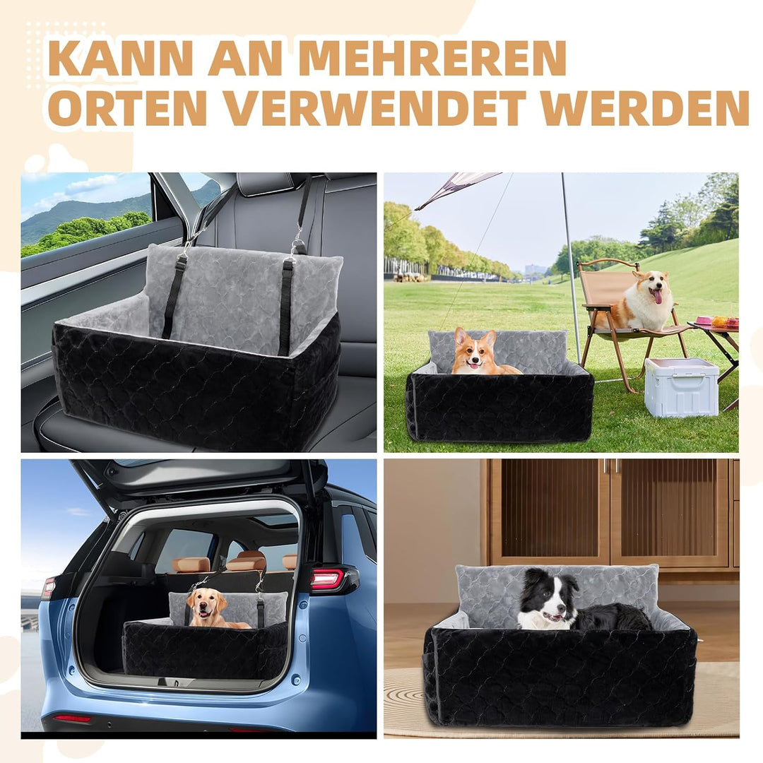 Hunde Autositz für mittlerer grosse Hunde,waschbarer Hundebett Auto für den Rücksitz, Grau+schwarz,