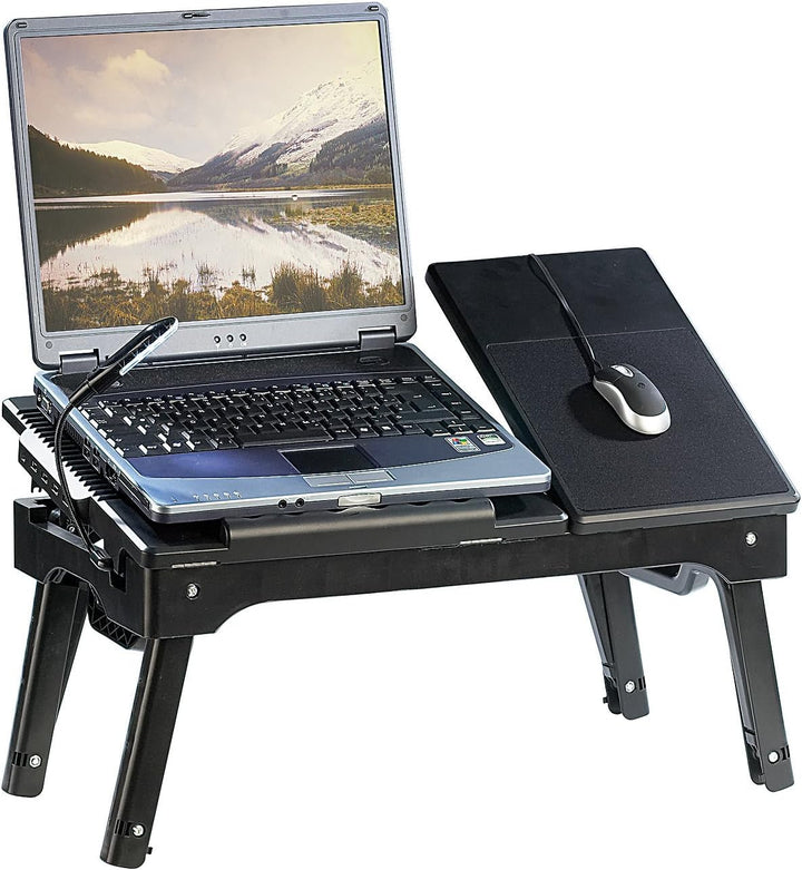 General Office Computertisch: Notebook-Tisch mit Schwanenhals-LED, höhenverstellbar, 4-Fach USB-Hub