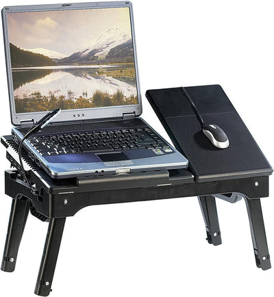 General Office Computertisch: Notebook-Tisch mit Schwanenhals-LED, höhenverstellbar, 4-Fach USB-Hub