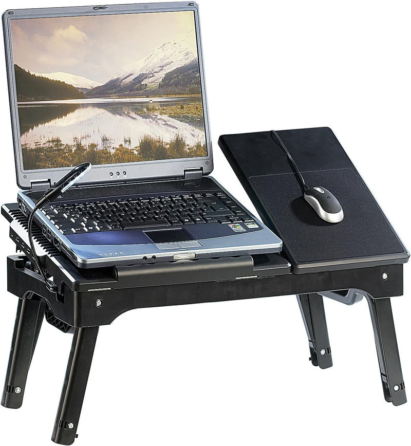 General Office Computertisch: Notebook-Tisch mit Schwanenhals-LED, höhenverstellbar, 4-Fach USB-Hub