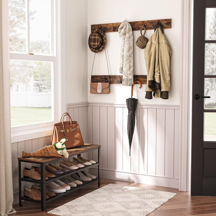 HOOBRO Garderobe Schuhregal Set, 100cm Garderobenständer mit Sitzbank, Schuhbank mit Sitzfläche, 9 H