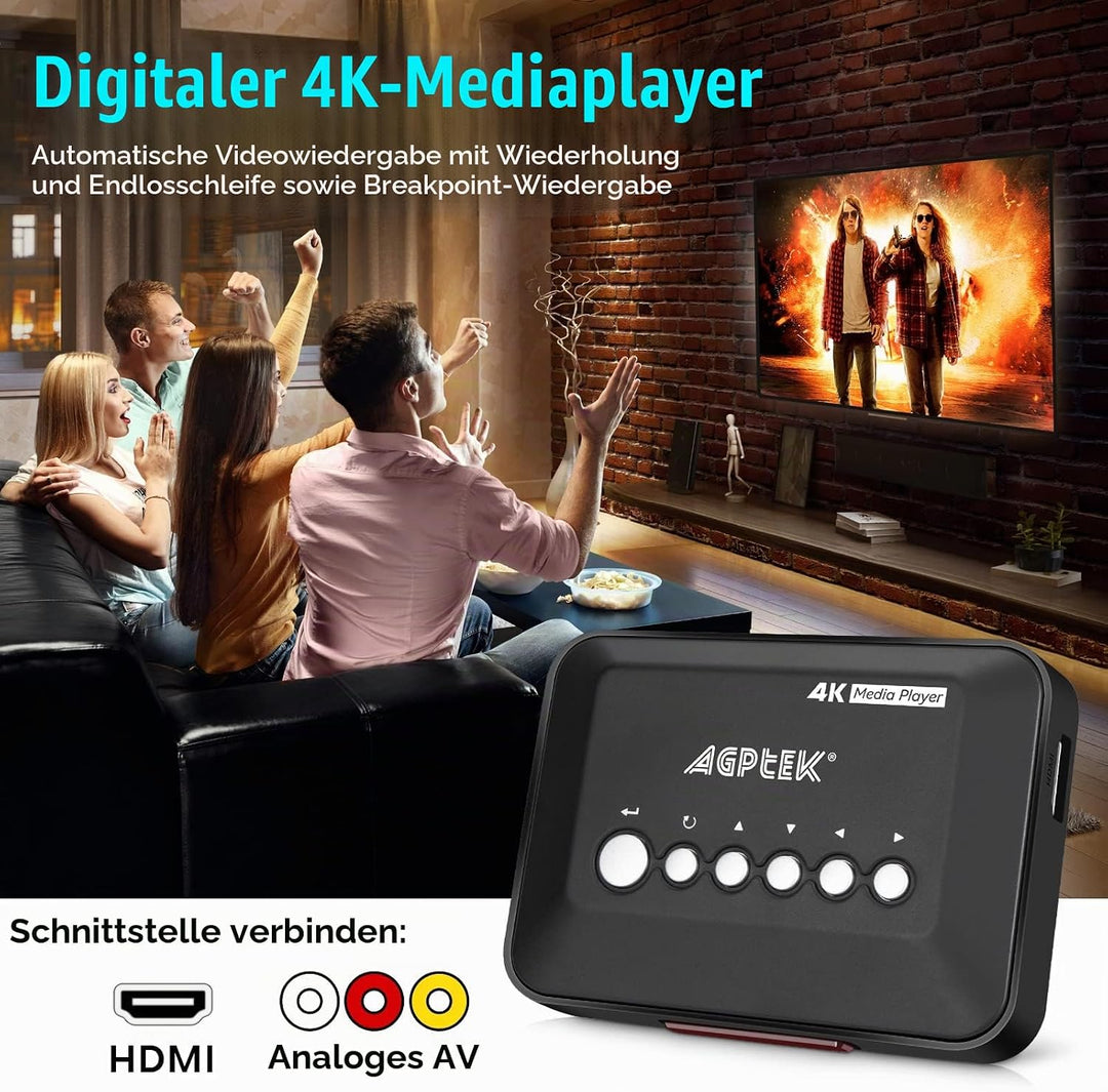 AGPTEK 1080P Full HD Digital Multi TV Mediaplayer Medienspieler Medienspieler mit Fernbedienung für