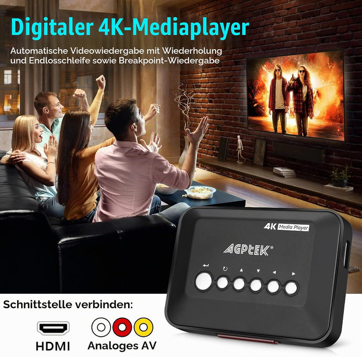 AGPTEK 1080P Full HD Digital Multi TV Mediaplayer Medienspieler Medienspieler mit Fernbedienung für