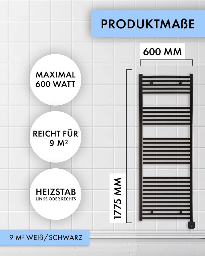 anapont elektrischer Badheizkörper 1775x600 - weiss gebogen - Timer-Funktion - Handtuchheizkörper -