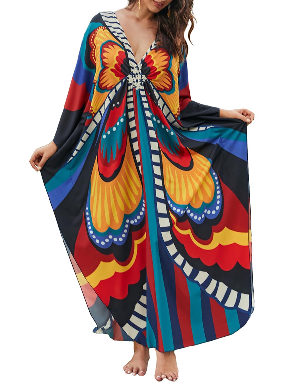 Bsubseach Frauen Plus Grösse Kaftan Kleid Badeanzug Druck Kaftan Strand Cover Up Kleid Schmetterling
