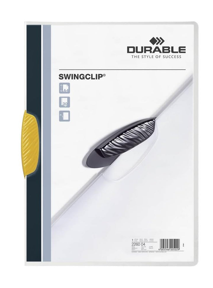 Durable Klemm-Mappe Swingclip aus PP, bis zu 30 Blatt A4, gelb, 25er Packung, 226004, gelb