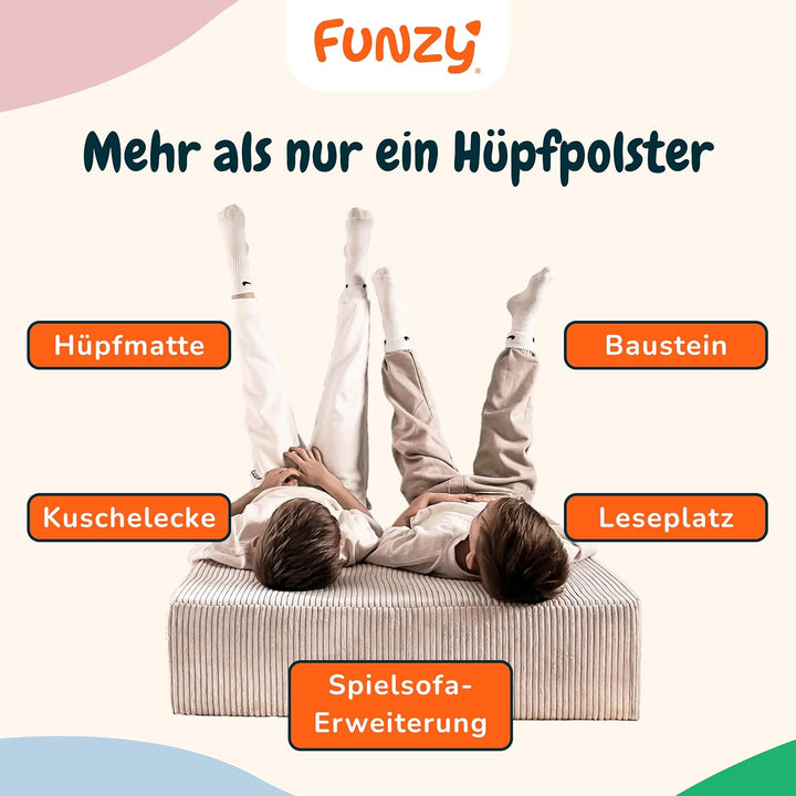 Funzy Hüpfpolster für Kinder – Hüpfmatratze mit Taschenfederkern, Sicherer & leiser Hüpfspass, Cord-
