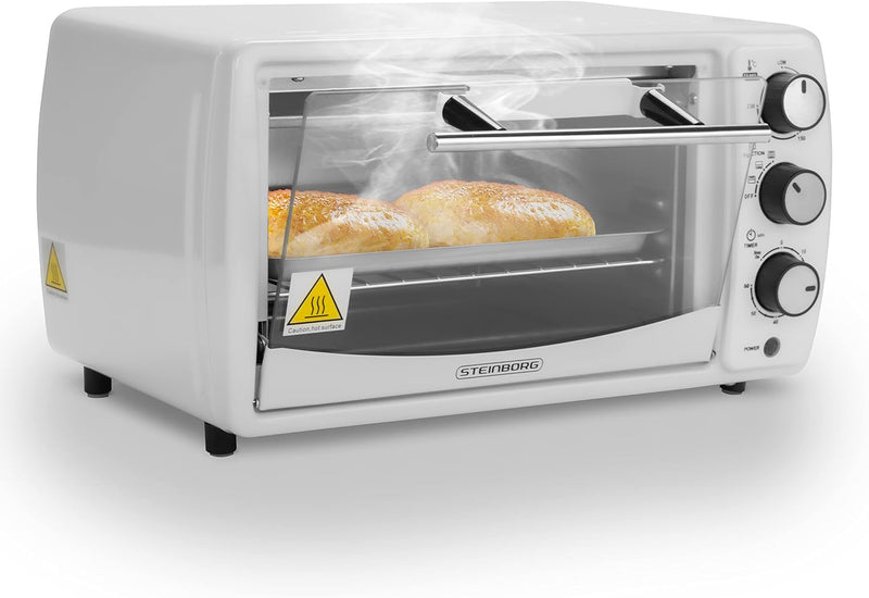 Mini Backofen 13 Liter | 1200 Watt | Pizzaofen | 65°-230°C | Timer | aufklappbares Krümelblech | Min