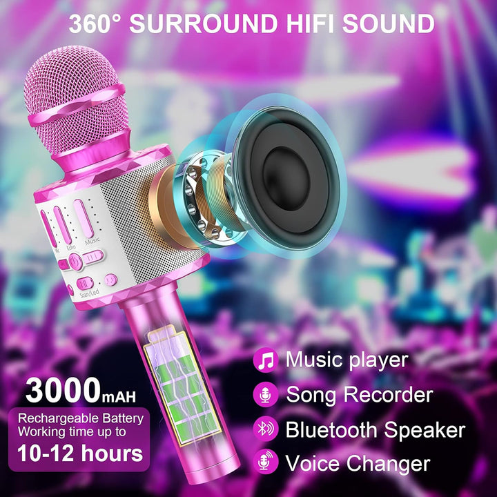 Karaoke Mikrofon, LED Drahtloses Bluetooth Mikrofon zum Singen mit Lautsprecher, Karaoke Spielzeug K