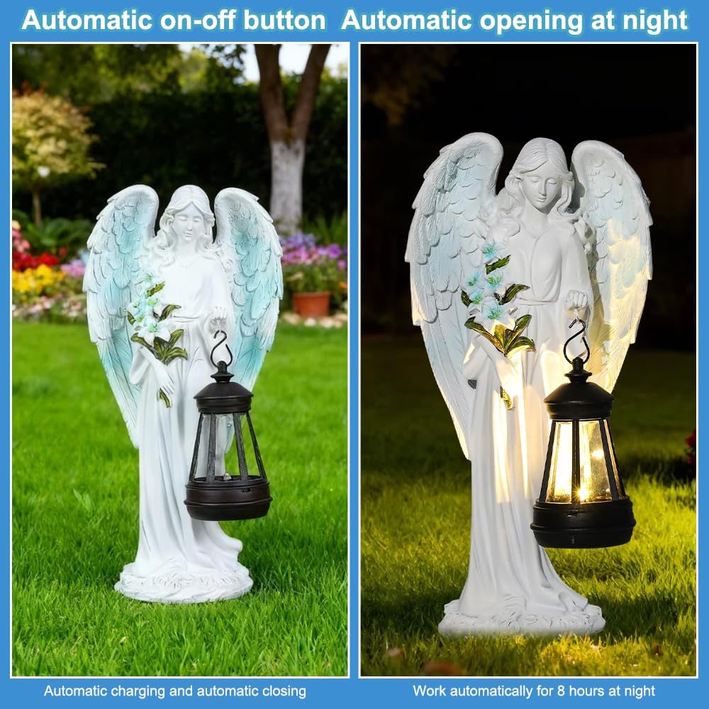 Solar Engel Gartenstatuen, Wetterfest Grabschmuck, LED Fairy Engel Figur, Gartenstatue Geschenke, 31