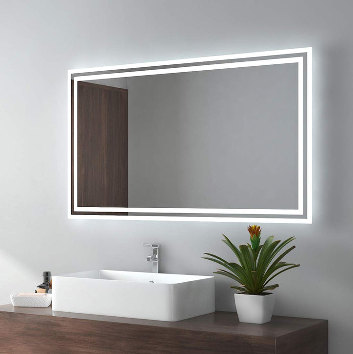 EMKE Badspiegel mit Beleuchtung 100x60cm, Badezimmerspiegel mit Kippschalter+Beschlagfrei+2 Lichtfar