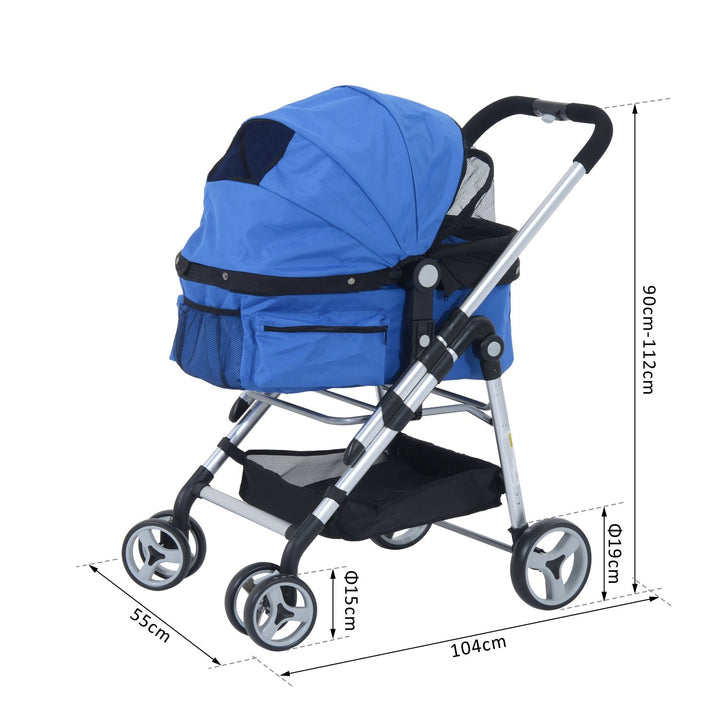 PawHut Hundewagen Hundebuggy Buggy Hunde Katzen Pet Stroller Hunde Buggy Blau Blau 75L x 45B x 97H c