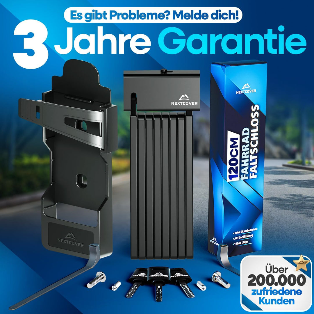 NEXTCOVER® Faltschloss Fahrrad FoldOne 120cm - Das Original - mit SteelSecure-Technologie und 3 Schl