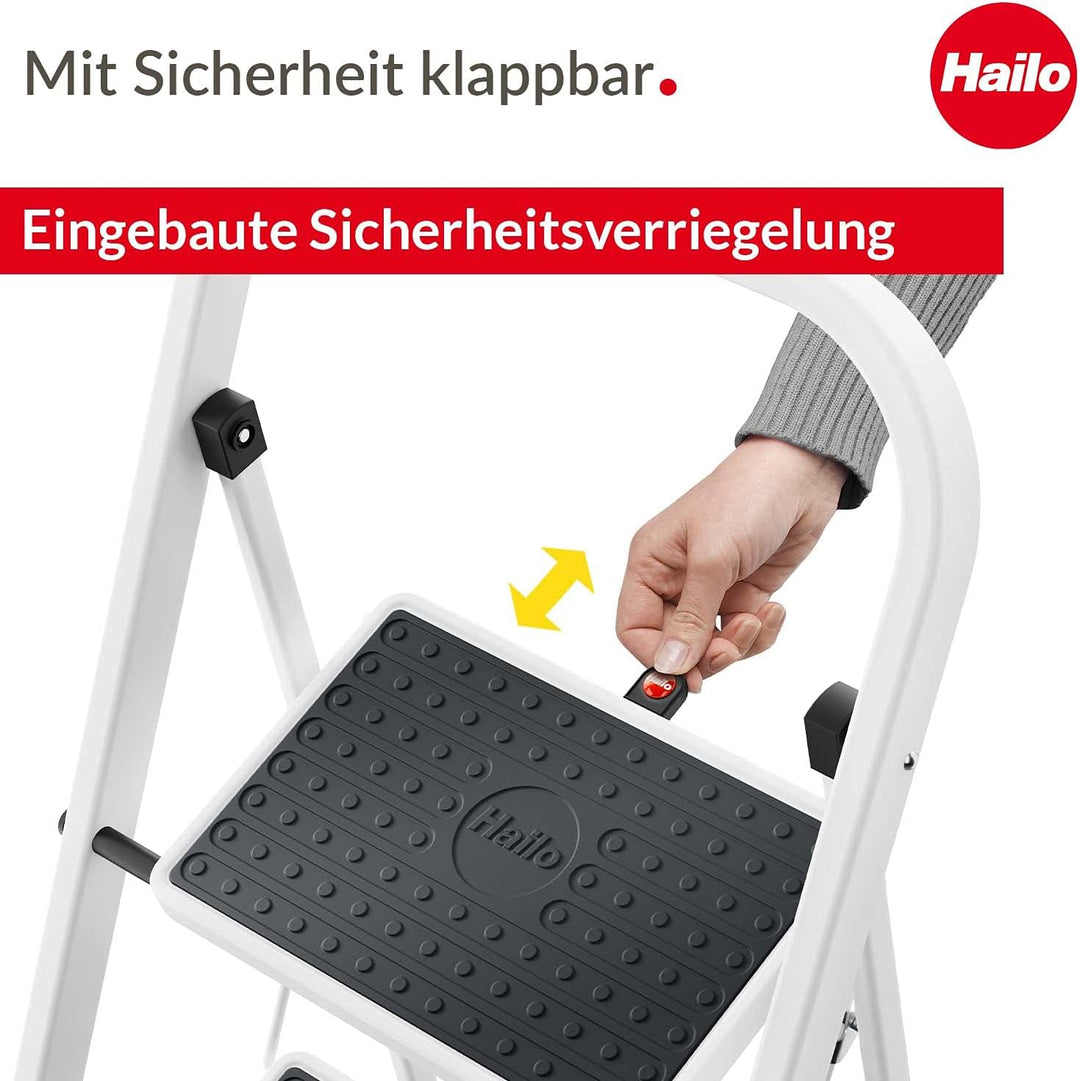 Hailo HobbyStep Stahl-Klapptritt-Leiter - 3 breite Stahl-Stufen mit Anti-Rutsch-Matten belastbar bis