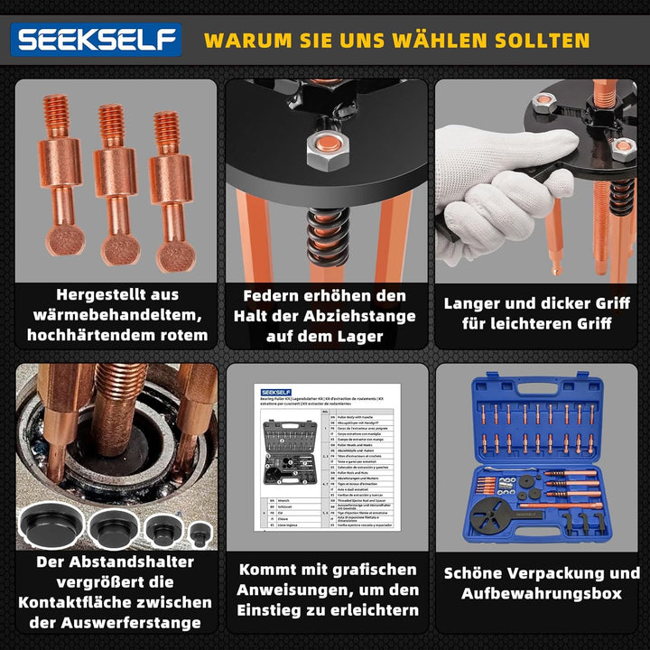 SEEKSELF 36-in-1 Lagerabzieher-Set, Innenlager Abzieher Trennsatz, Sackloch Lager Entfernungswerkzeu