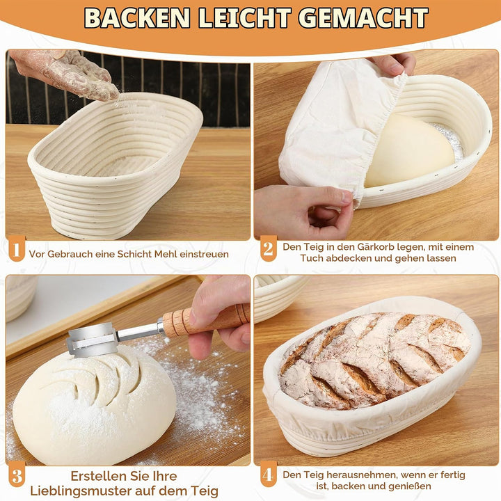 Brot Gärkorb Set, Gärkörbchen zum Brotbacken, 23cm Rund &amp; 25cm Oval Brotkörbchen aus Natürlichem Rat
