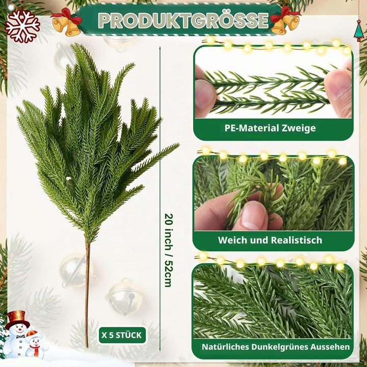 5 Stück Künstliche Tannenzweige Künstlich Zweige Deko Weihnachten Norfolk Pine Künstliche Kiefernzwe