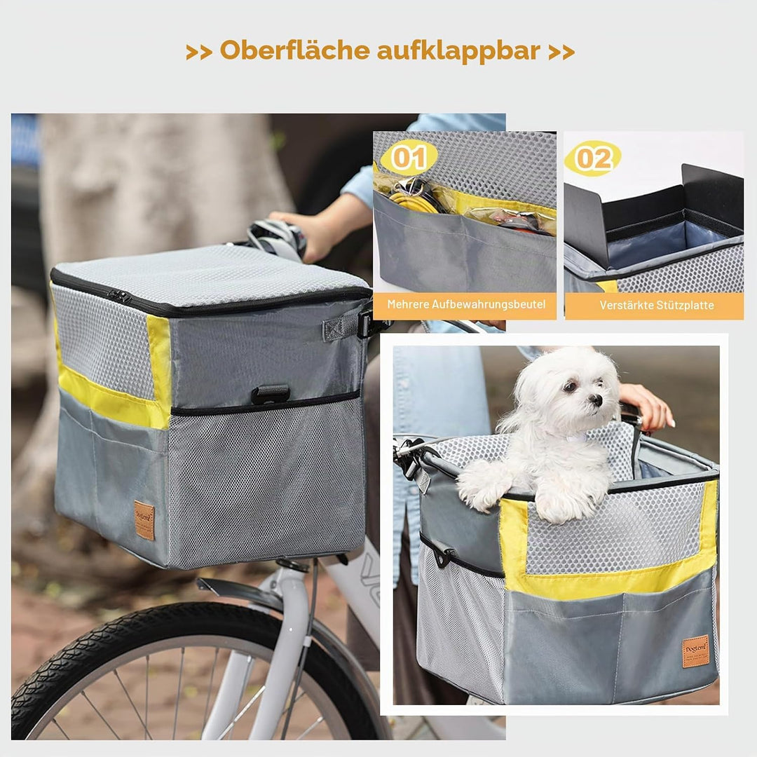 PETCUTE Hundefahrradkorb Vorne,Hundekorb Fahrrad mit Sicherheitsgurt,Atmungsaktiv Haustier Fahrradta