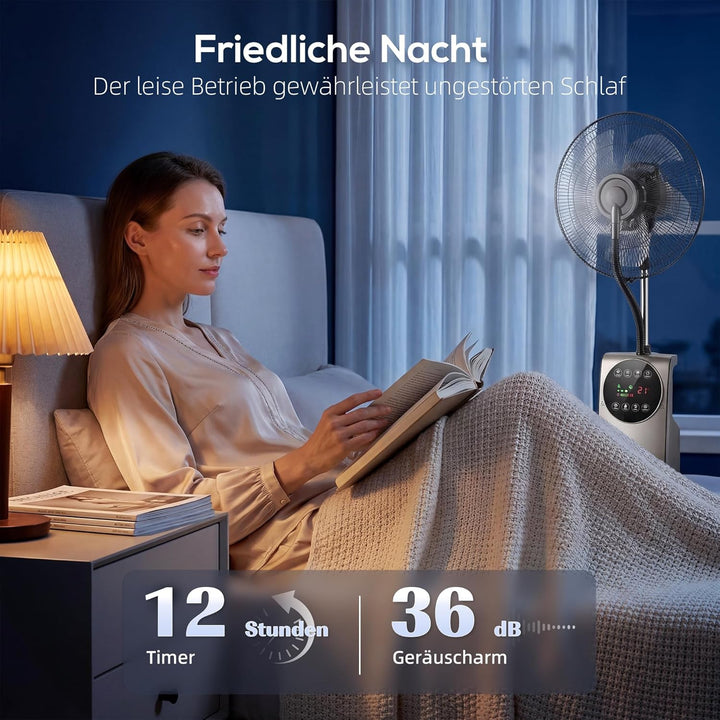 HOMCOM Ventilator mit Wasserkühlung, Luftbefeuchter, Leise Standventilator mit Sprühnebel, Mückensch