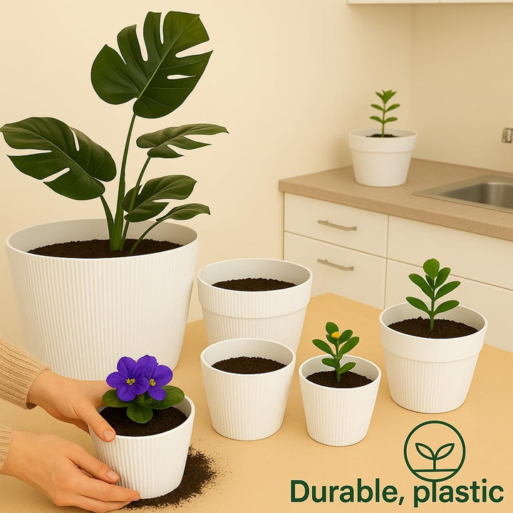 Home Garden Ornaments Blumentopf Set 3er – Kunststoff Übertopf, geriffeltes Design, modern & dekorat