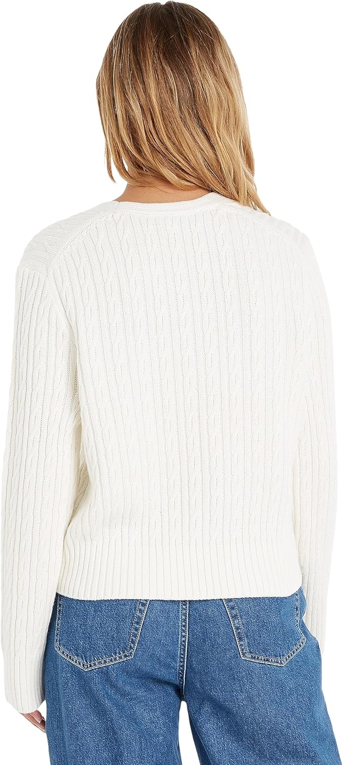 Tommy Hilfiger Damen Pullover, L Weiß (Ecru)