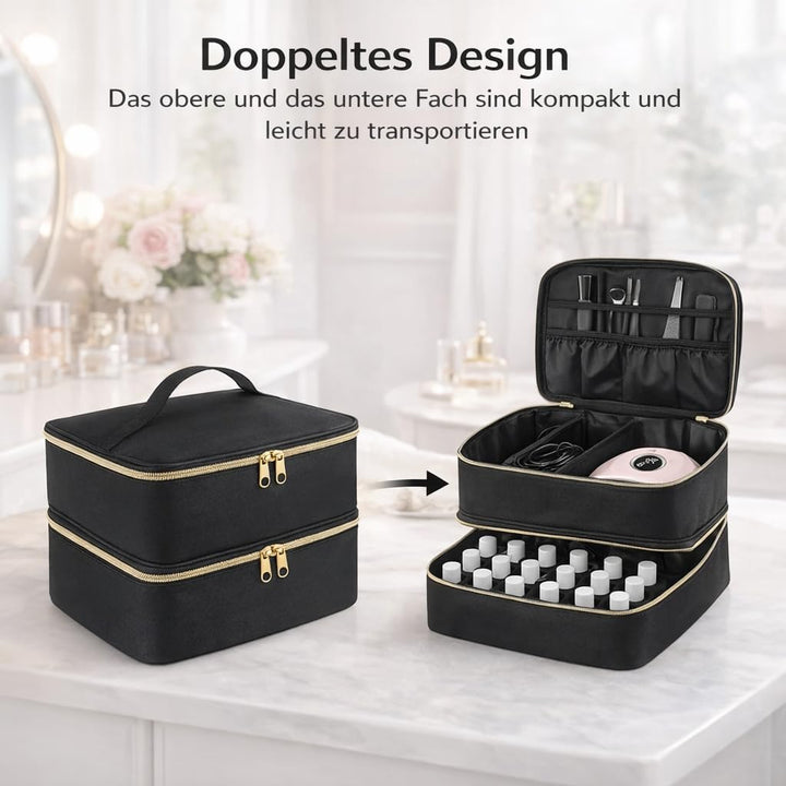 Nagellack-Organizer-Tasche, doppelte Aufbewahrungsbox für Nagellack, Gel-Lampe und Maniküre-Werkzeug