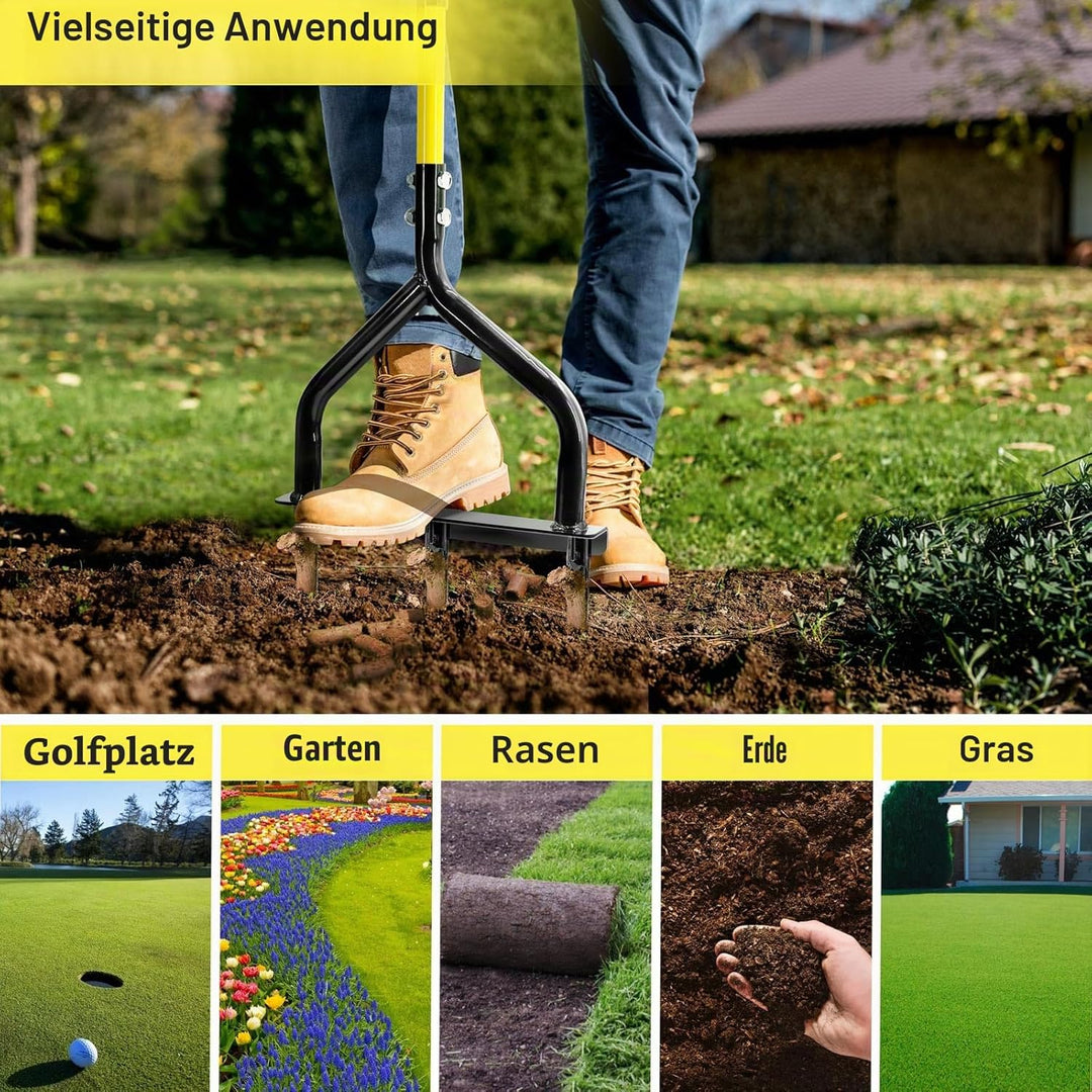 Jardineer Rasenlüfter Manuell, Aerifizierer für Rasen mit Dreieckiger Griff für Stabilität, Langstie
